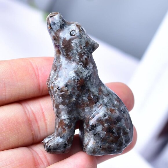2.1 Inch Flame Stone Obsidian Wolf Healing Crystal Stone Energy Gemstones Statue - Picture 2 of 6